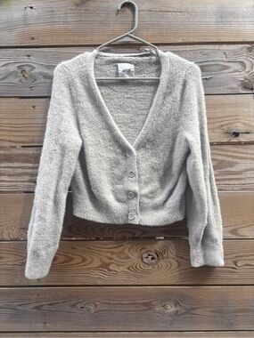 aerie Light Gray Cozy V-Neck Button Cardigan